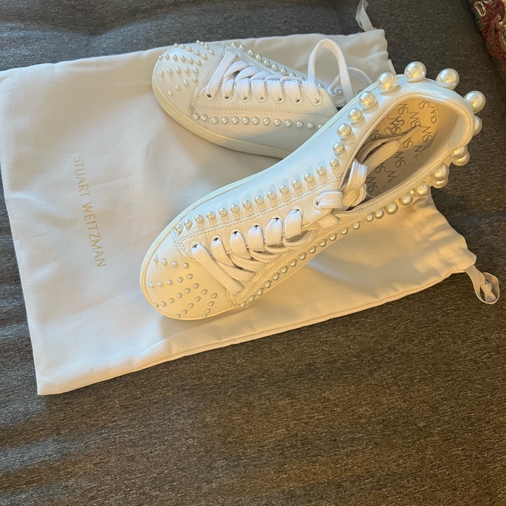 Stuart Weitzman White Textured High-Top Sneakers
Wore only one time